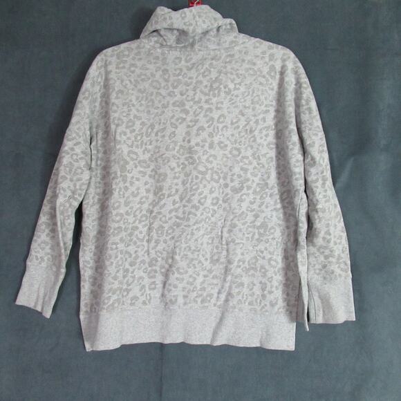 Calvin Klein Sweatshirt Womens Size M Gray Leopard Print Fleece Mock Neck Logo - Picture 6 of 10